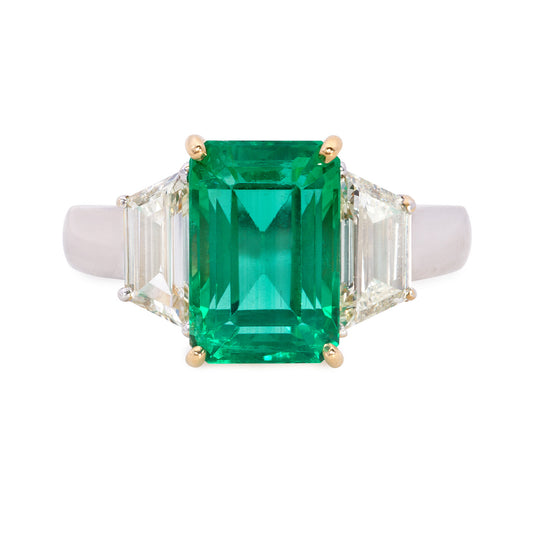 3.84 Carat Natural Columbian Minor Emerald and Diamond Ring