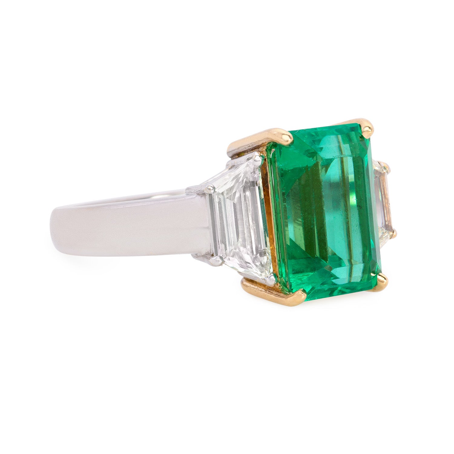 3.84 Carat Natural Columbian Minor Emerald and Diamond Ring