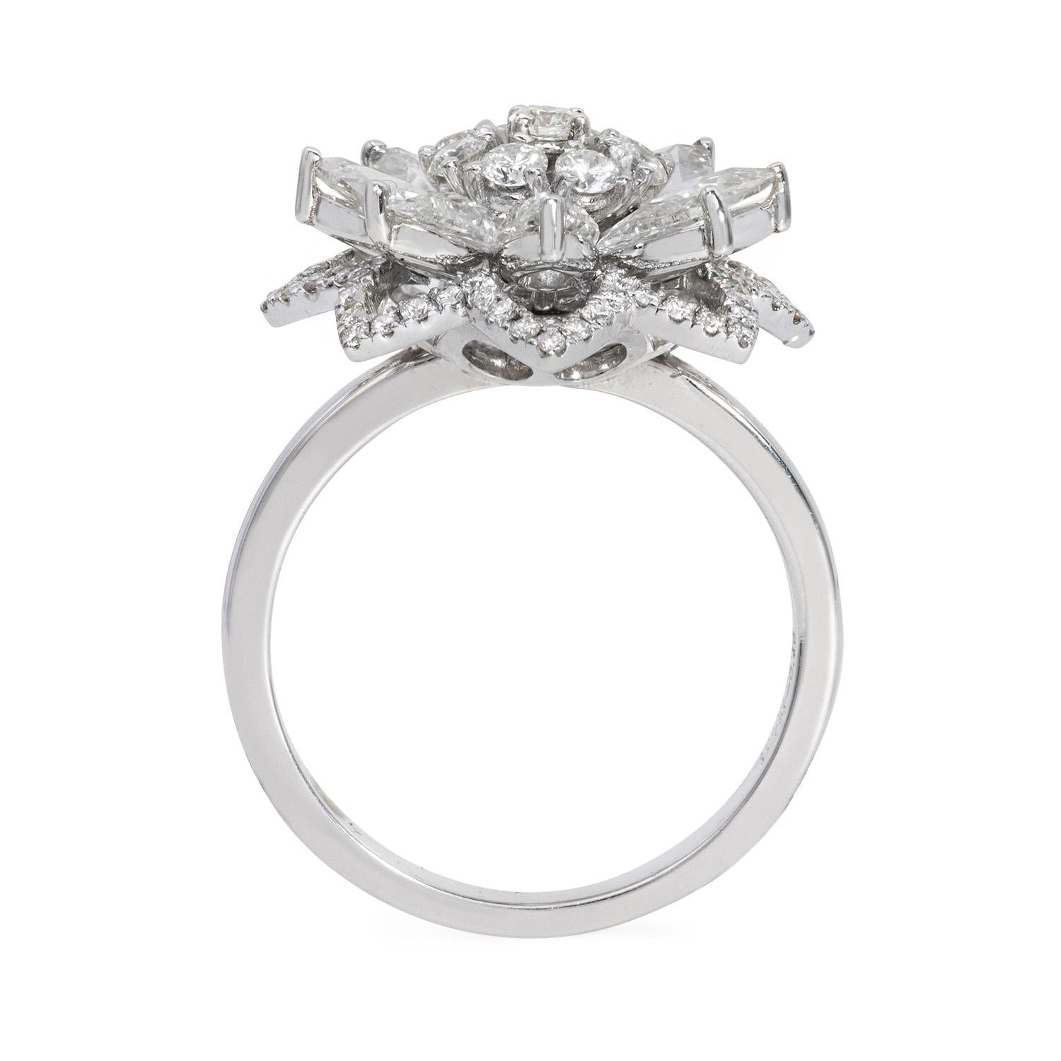 1.45 Carat Rose cut 0.43 Carat Round Diamond Lilotus Ring 18K Gold