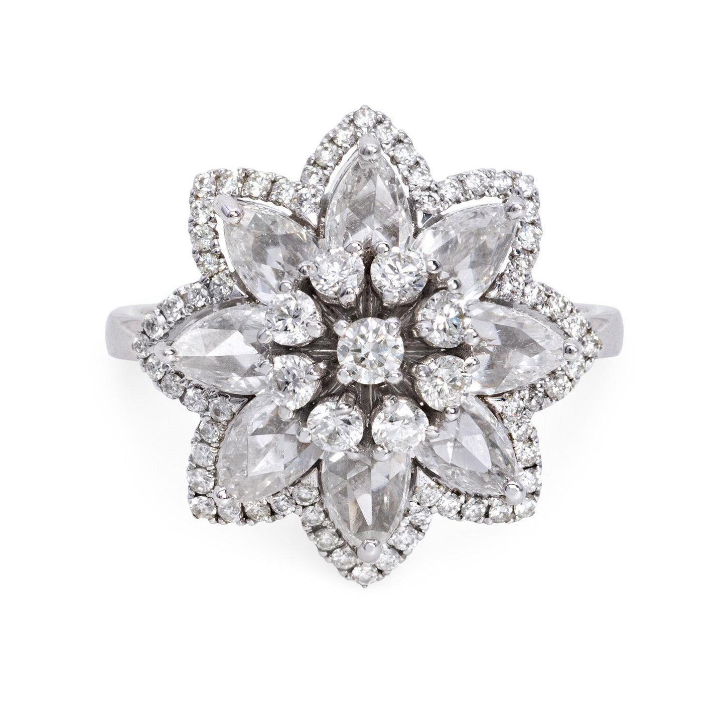 1.45 Carat Rose cut 0.43 Carat Round Diamond Lilotus Ring 18K Gold
