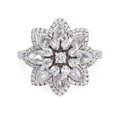 1.45 Carat Rose cut 0.43 Carat Round Diamond Lilotus Ring 18K Gold