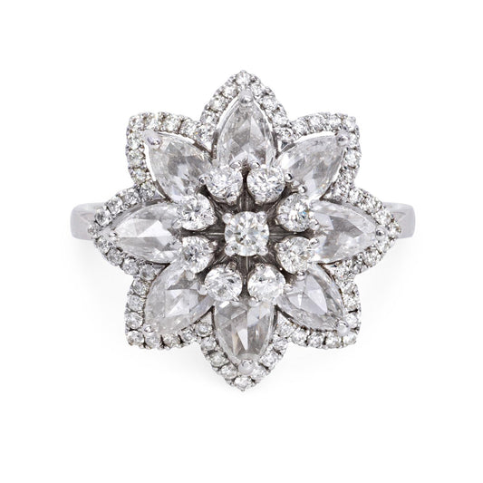 1.45 Carat Rose cut 0.43 Carat Round Diamond Lilotus Ring 18K Gold