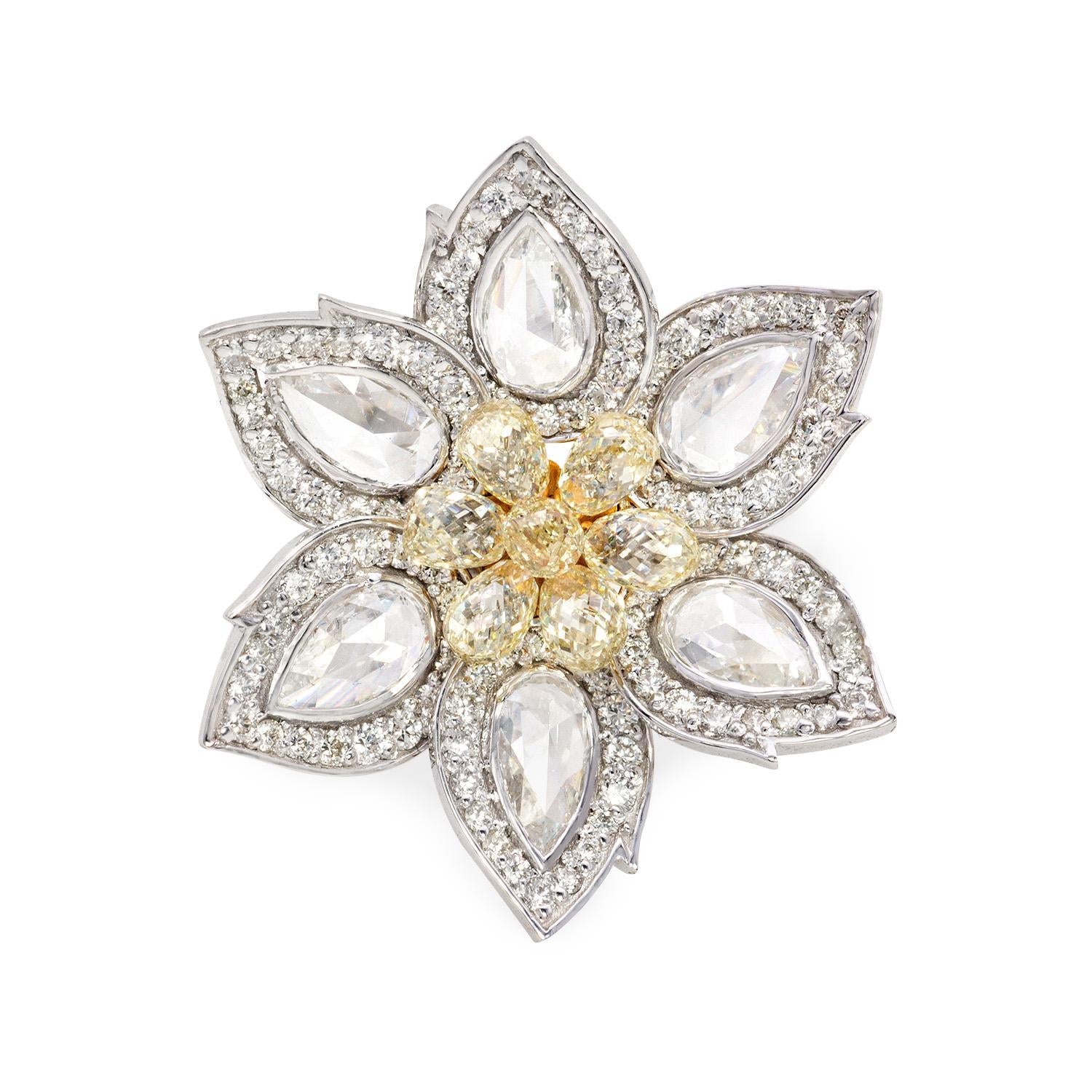 1.92 Carat Diamond & 1.34 Carat Briolette Diamond 18K Ring - The Daisy, Size 6
