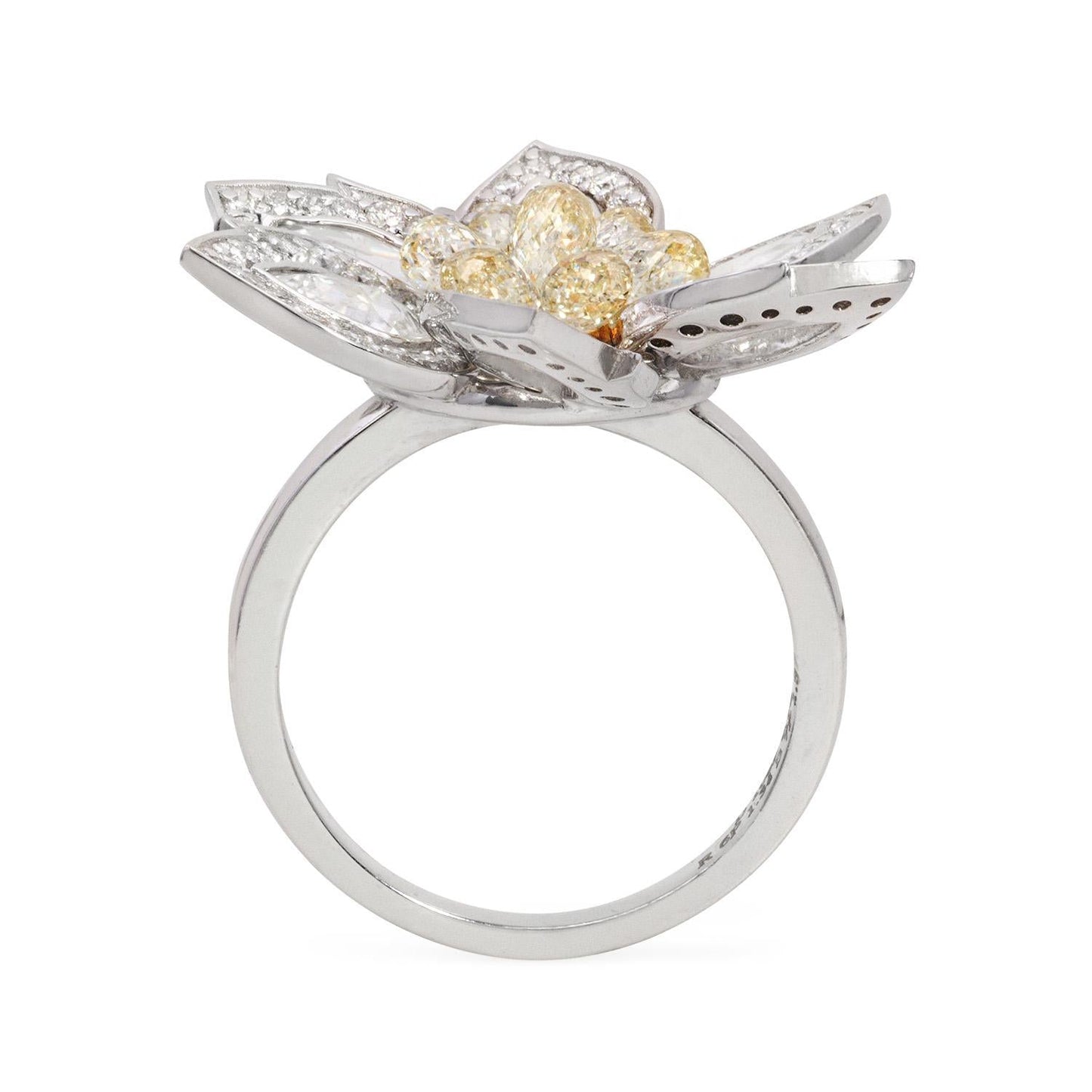 1.92 Carat Diamond & 1.34 Carat Briolette Diamond 18K Ring - The Daisy, Size 6