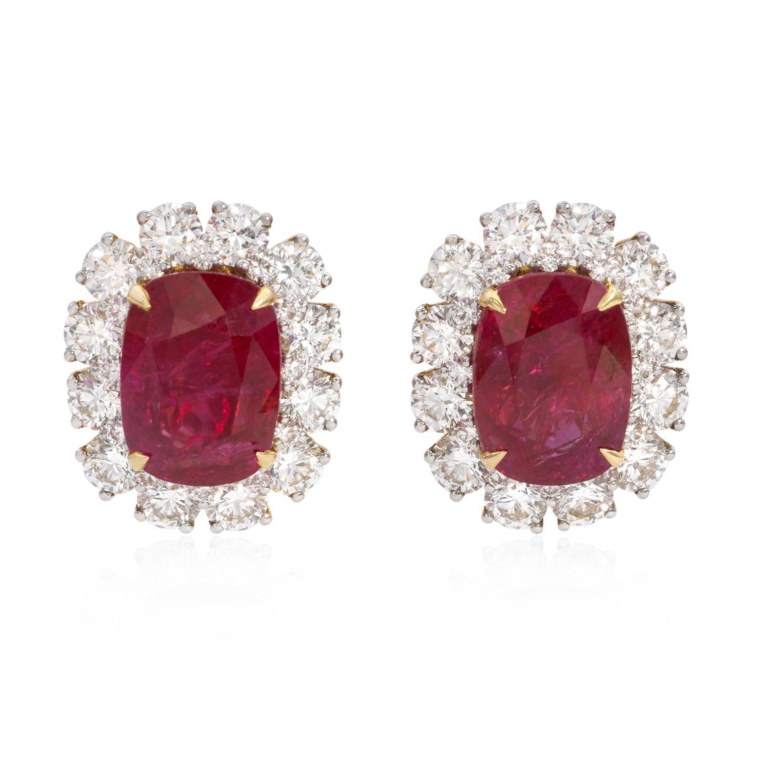 11 Carat Certified Natural Burmese Ruby and Diamond Earrings 18K Gold