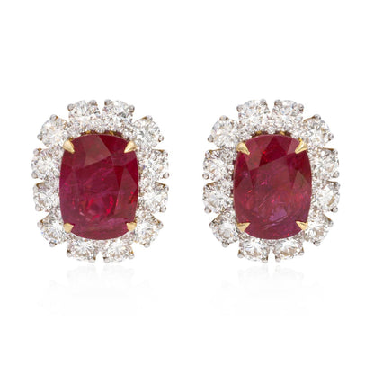 11 Carat Certified Natural Burmese Ruby and Diamond Earrings 18K Gold
