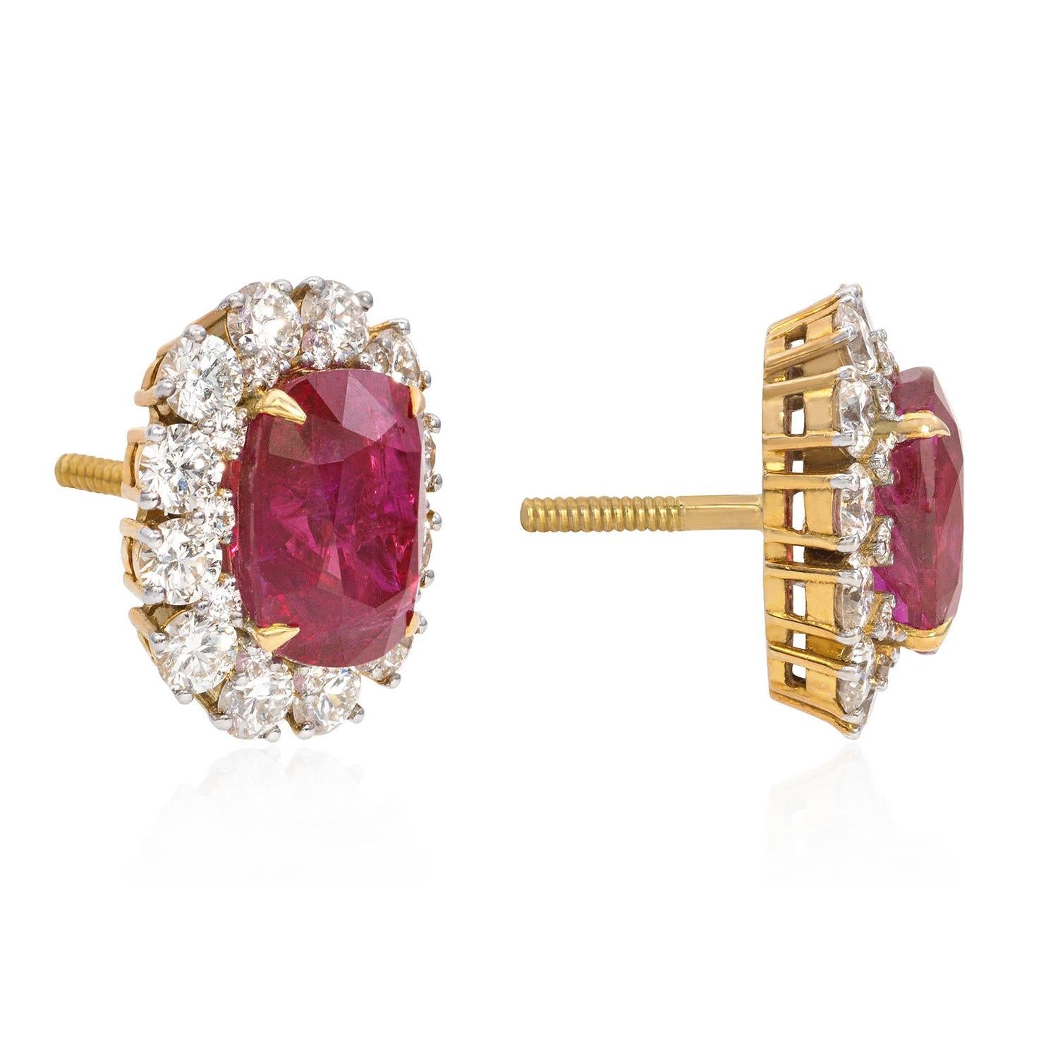 11 Carat Certified Natural Burmese Ruby and Diamond Earrings 18K Gold