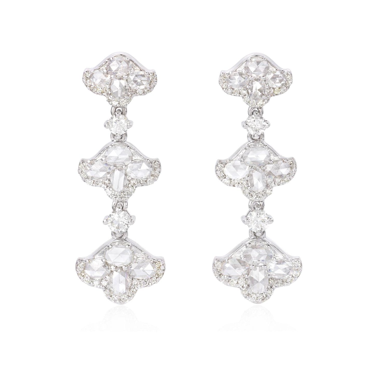 1.6 Carat Rose Cut Tulip 18K Gold Drops Earring