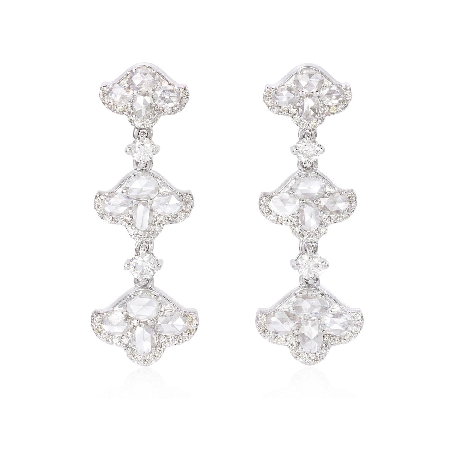 1.6 Carat Rose Cut Tulip 18K Gold Drops Earring