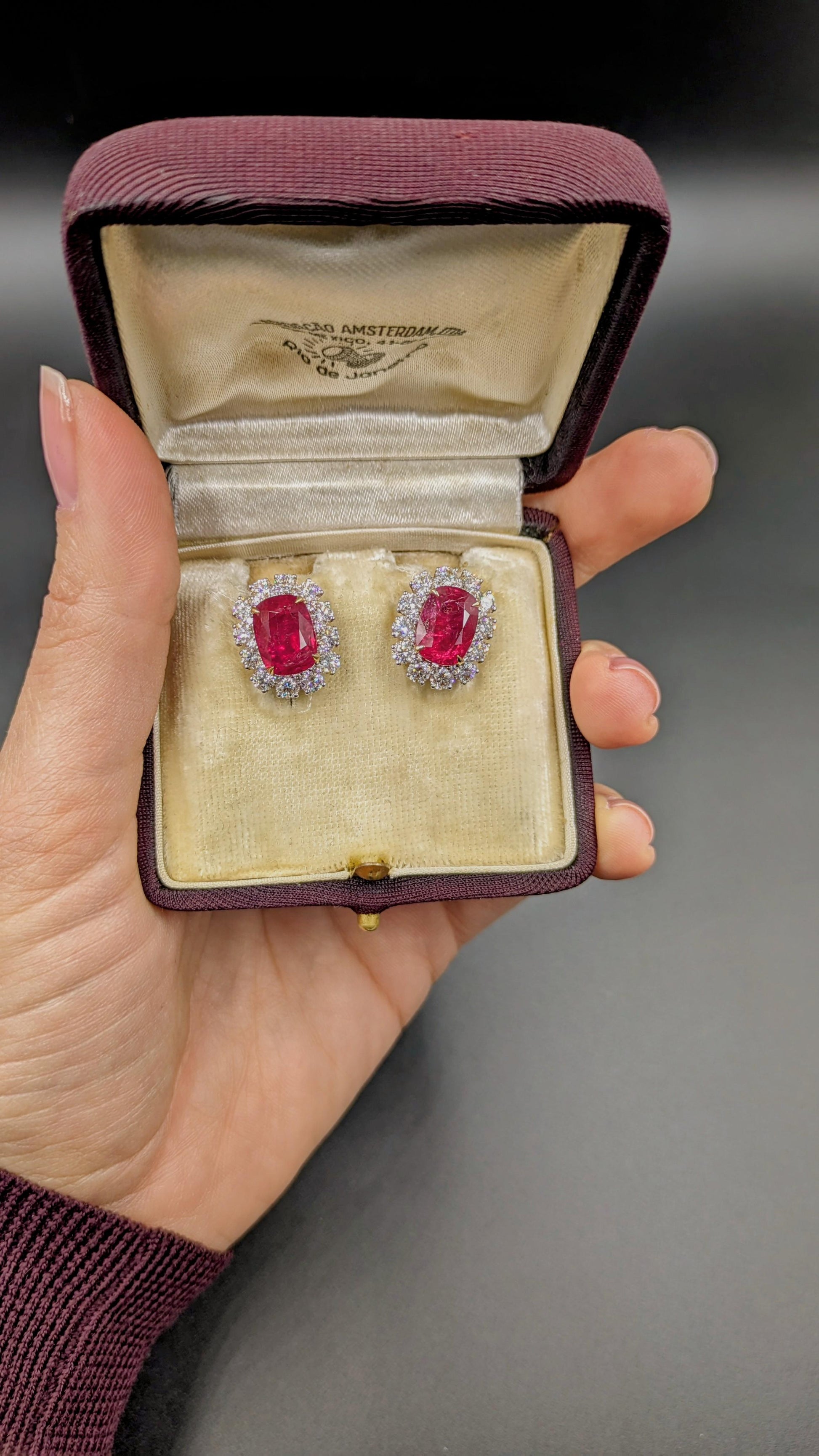 11 Carat Certified Natural Burmese Ruby and Diamond Earrings 18K Gold