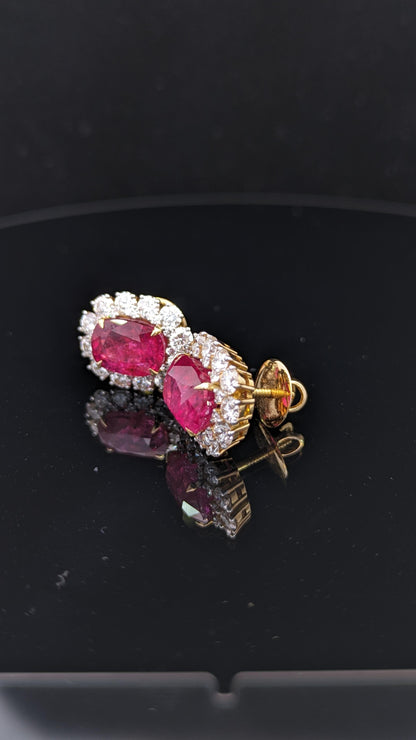 11 Carat Certified Natural Burmese Ruby and Diamond Earrings 18K Gold