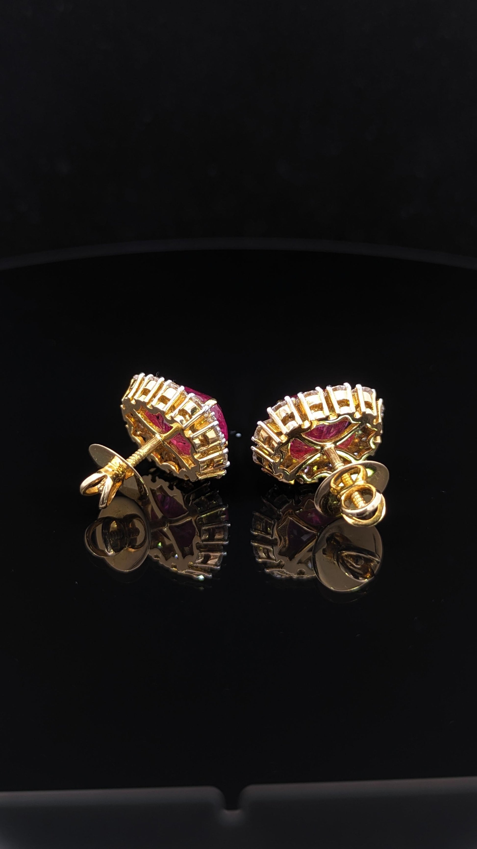 11 Carat Certified Natural Burmese Ruby and Diamond Earrings 18K Gold
