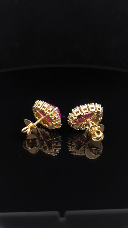 11 Carat Certified Natural Burmese Ruby and Diamond Earrings 18K Gold