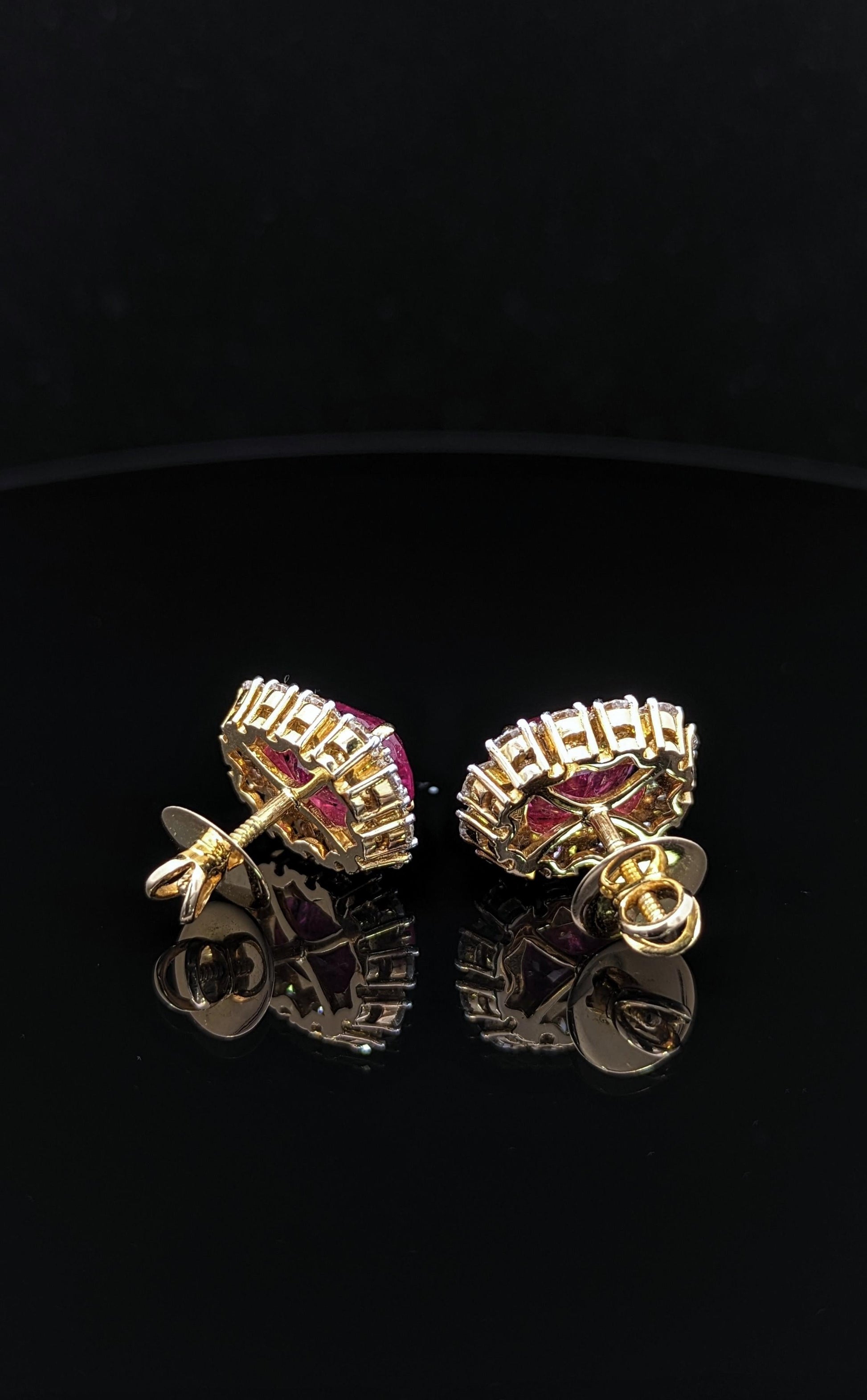 11 Carat Certified Natural Burmese Ruby and Diamond Earrings 18K Gold