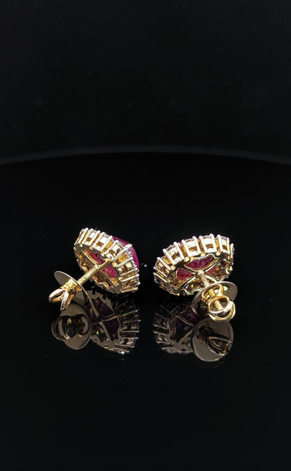 11 Carat Certified Natural Burmese Ruby and Diamond Earrings 18K Gold