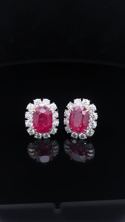 11 Carat Certified Natural Burmese Ruby and Diamond Earrings 18K Gold