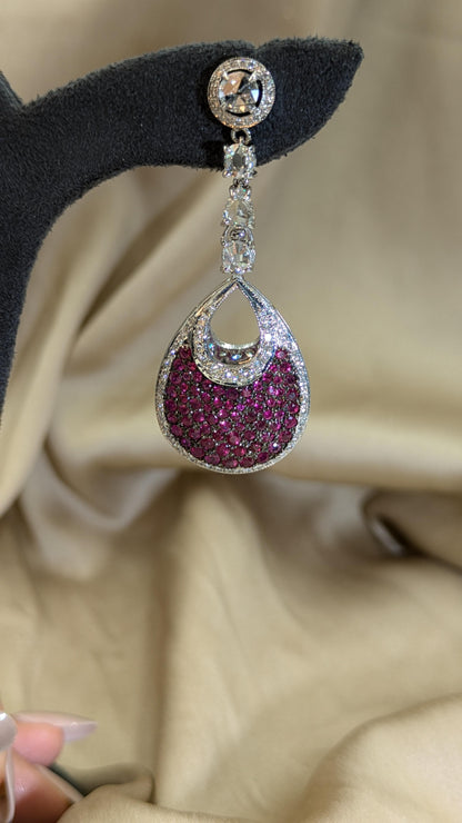 16 Carat Natural Ruby, Sapphir and 4.42 Carat Diamond Two Sided 18K  Earrings