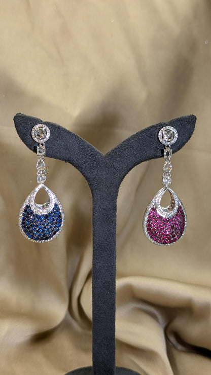 16 Carat Natural Ruby, Sapphir and 4.42 Carat Diamond Two Sided 18K  Earrings