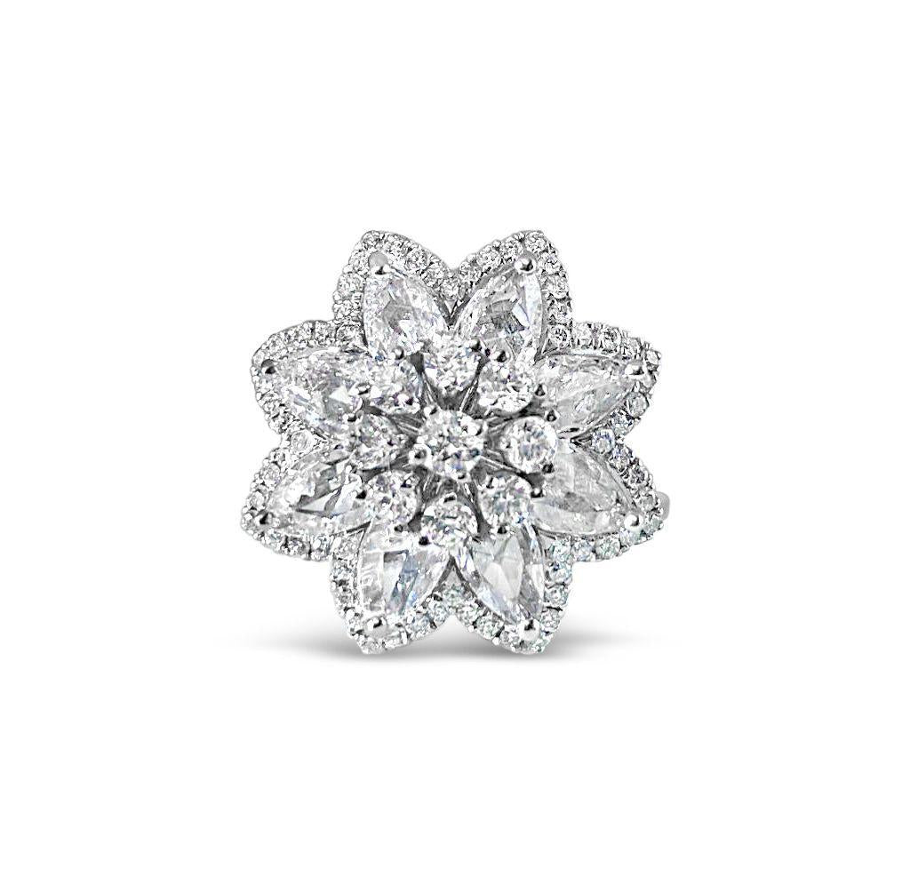 1.45 Carat Rose cut 0.43 Carat Round Diamond Lilotus Ring 18K Gold