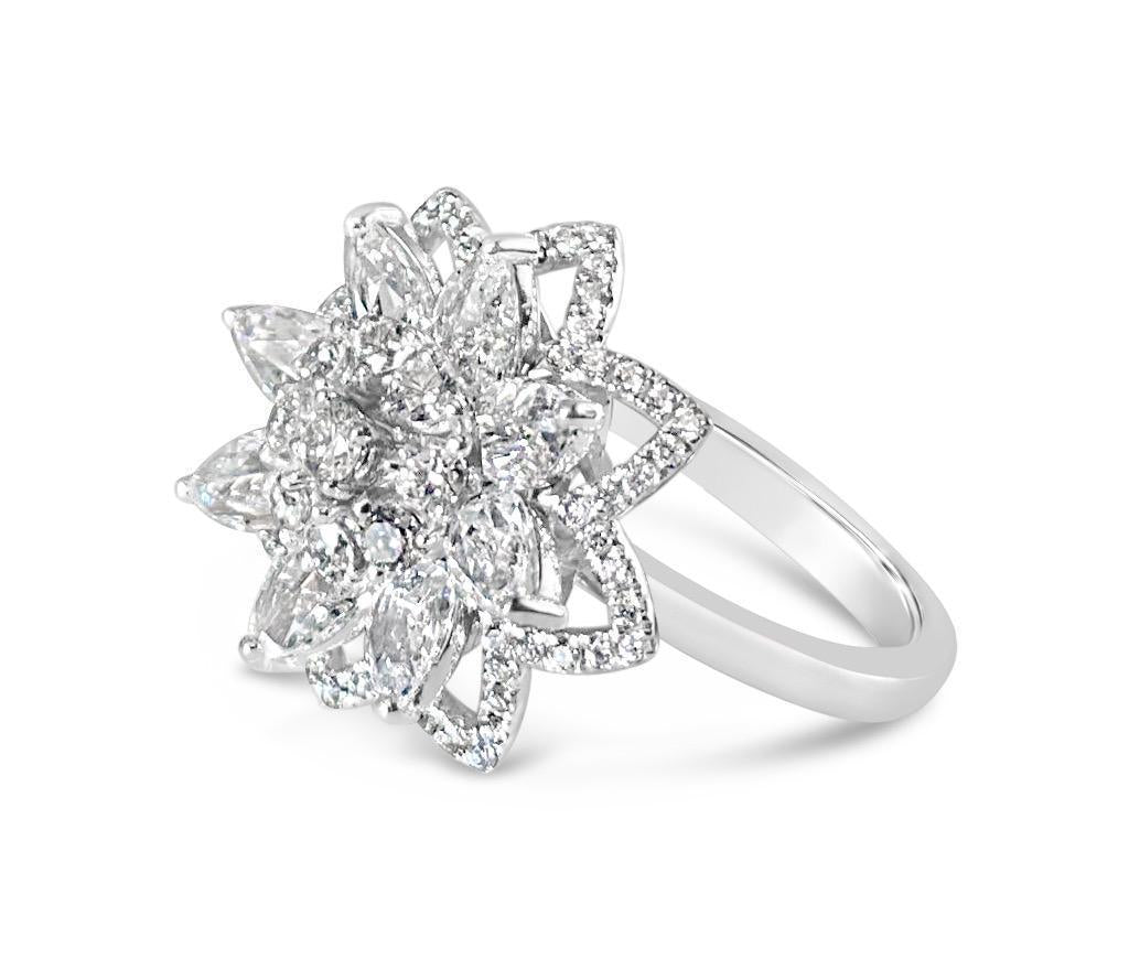 1.45 Carat Rose cut 0.43 Carat Round Diamond Lilotus Ring 18K Gold