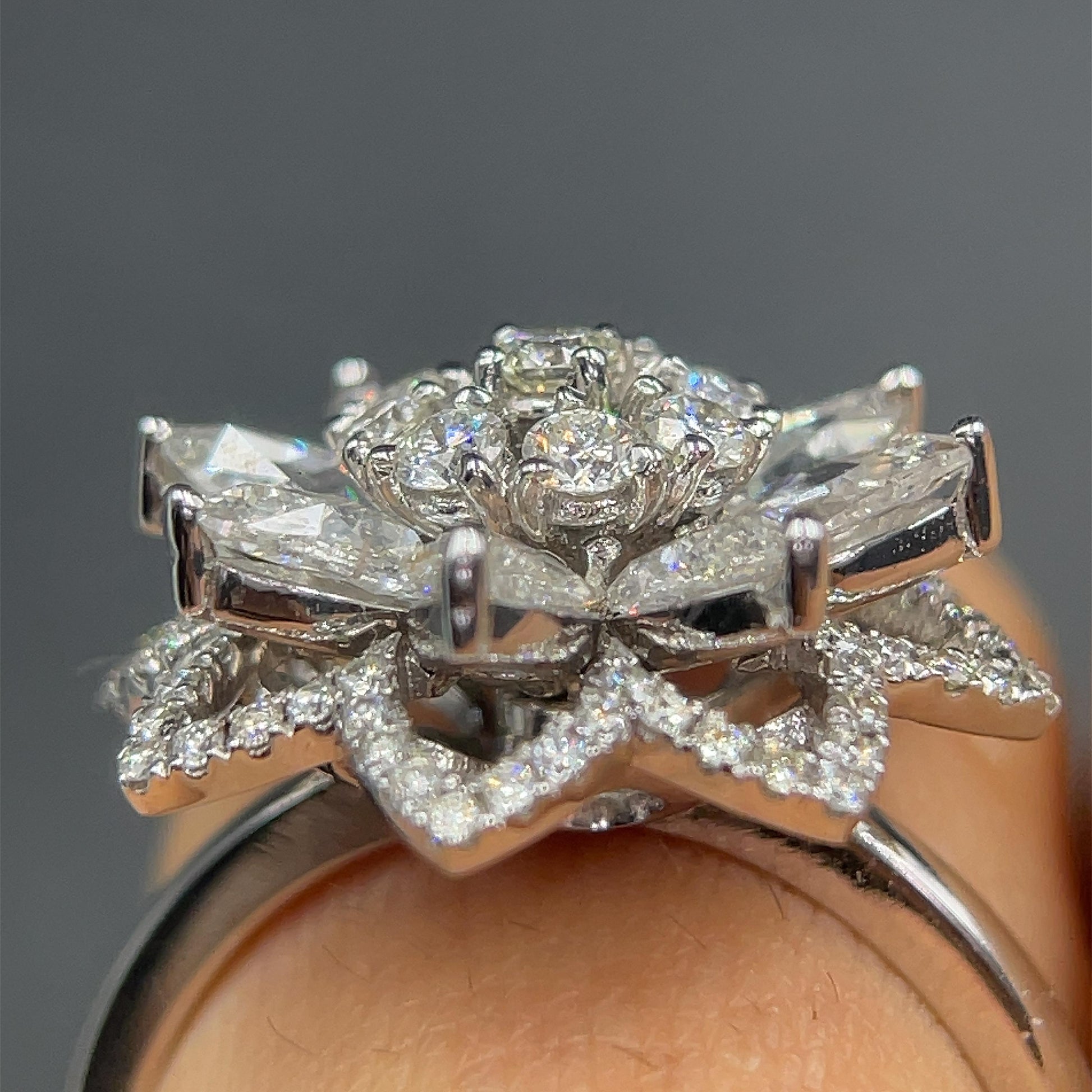 1.45 Carat Rose cut 0.43 Carat Round Diamond Lilotus Ring 18K Gold