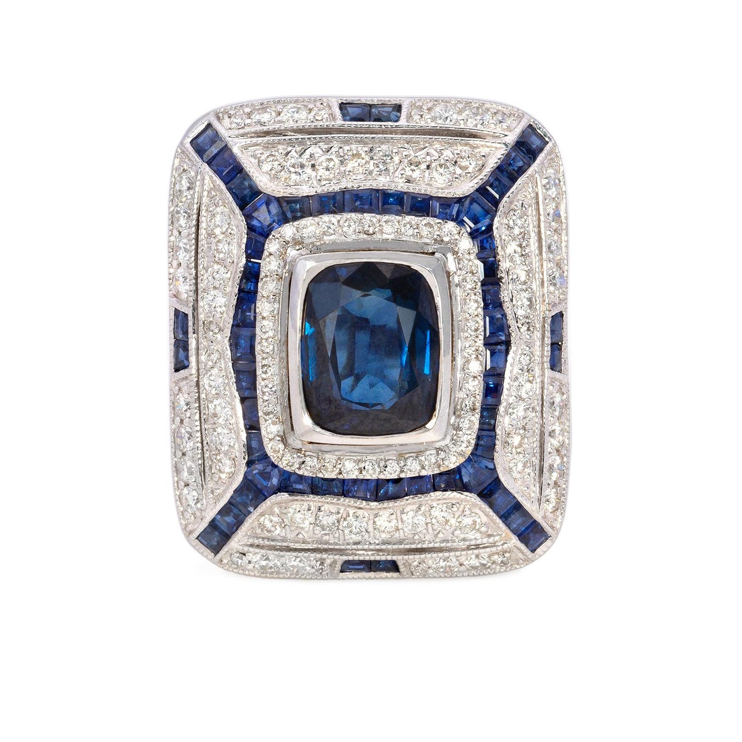 5.6 carat Deco Style Diamond Sapphire Ring