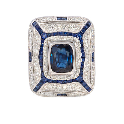 5.6 carat Deco Style Diamond Sapphire Ring