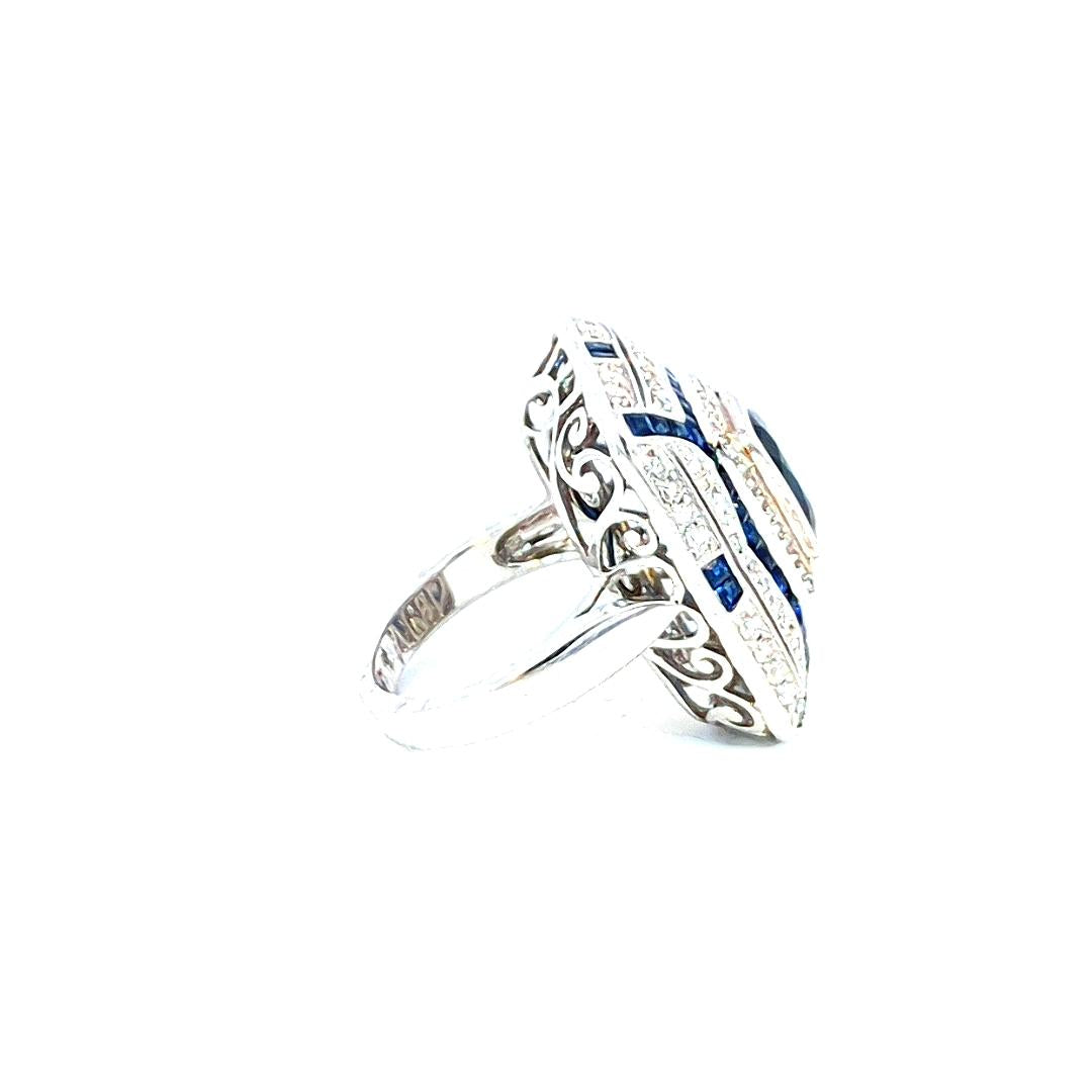 5.6 carat Deco Style Diamond Sapphire Ring