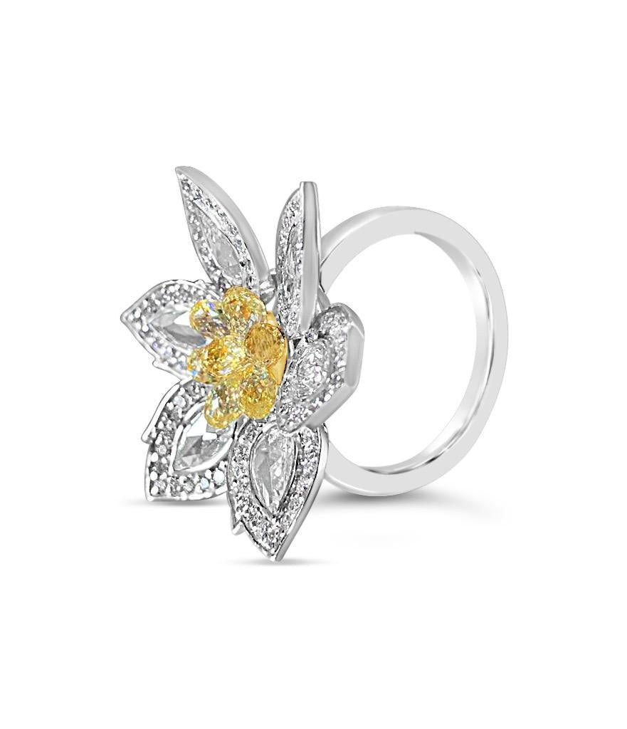 1.92 Carat Diamond & 1.34 Carat Briolette Diamond 18K Ring - The Daisy, Size 6