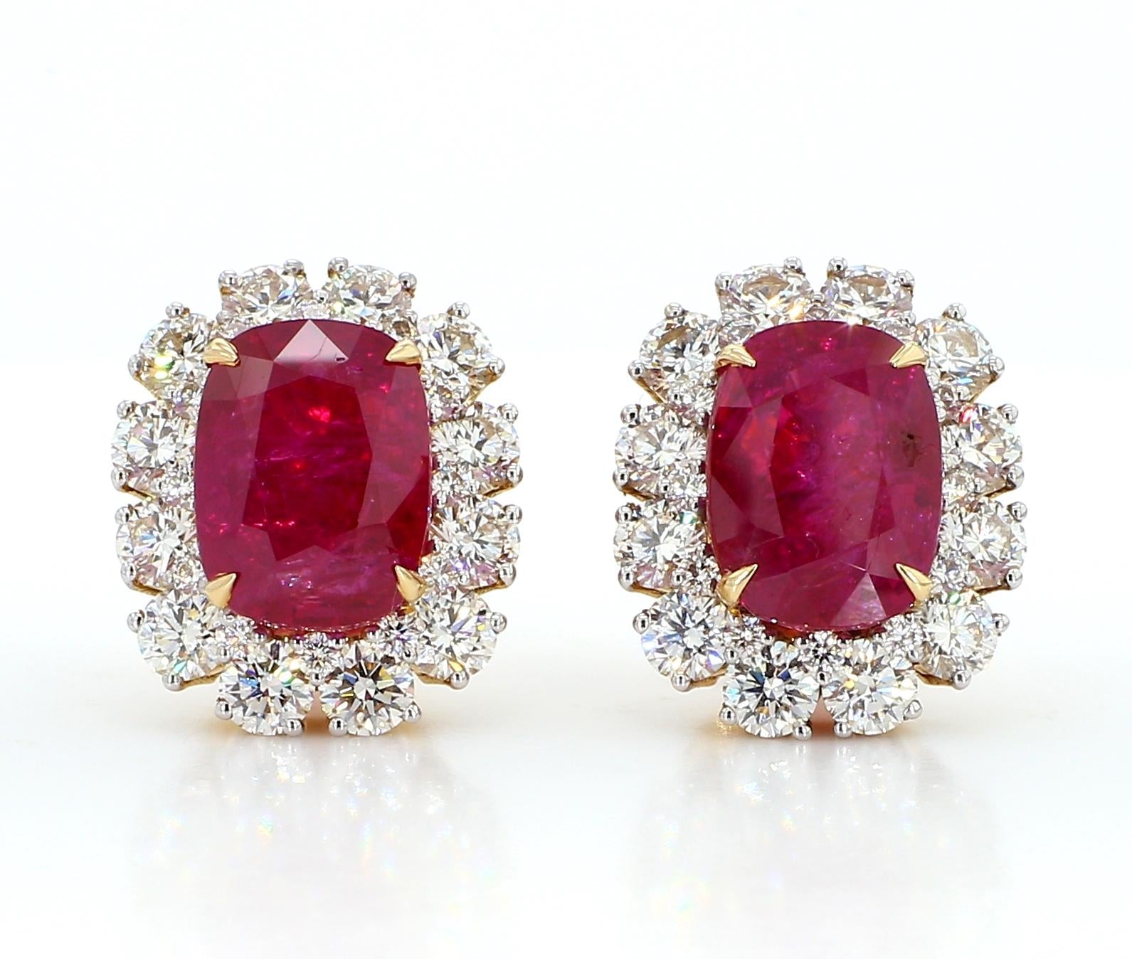 11 Carat Certified Natural Burmese Ruby and Diamond Earrings 18K Gold
