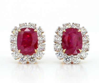 11 Carat Certified Natural Burmese Ruby and Diamond Earrings 18K Gold