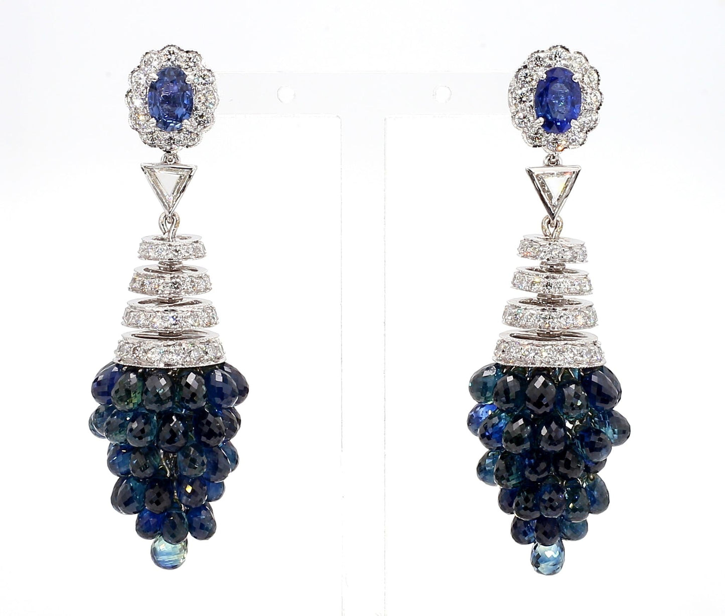 1.40 Carat Blue Sapphire and 8.4 Carat Diamond Earrings in 18K Gold - 2 Pieces