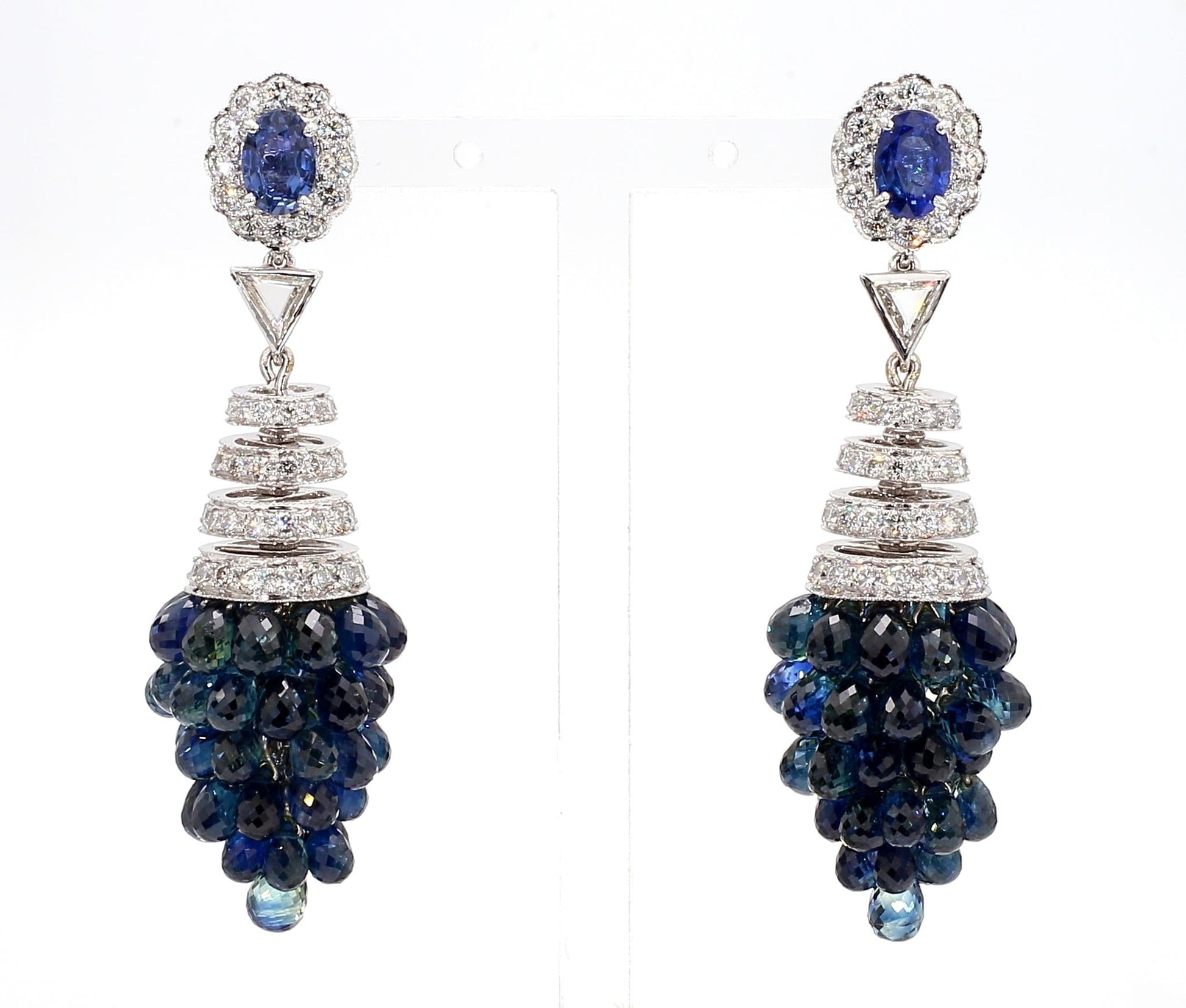 1.40 Carat Blue Sapphire and 8.4 Carat Diamond Earrings in 18K Gold - 2 Pieces