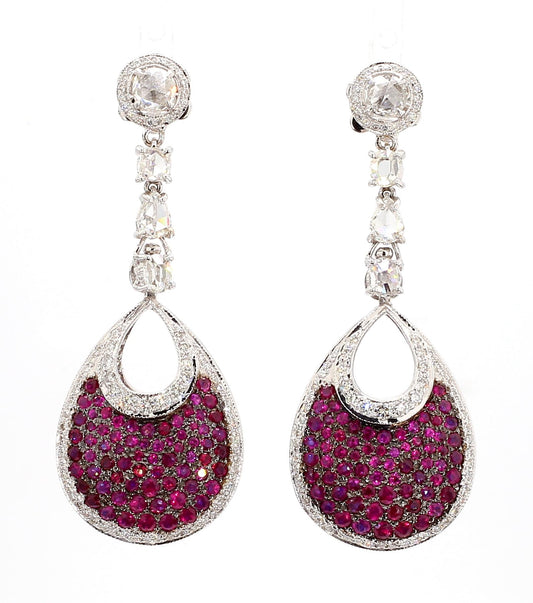 16 Carat Natural Ruby, Sapphir and 4.42 Carat Diamond Two Sided 18K  Earrings