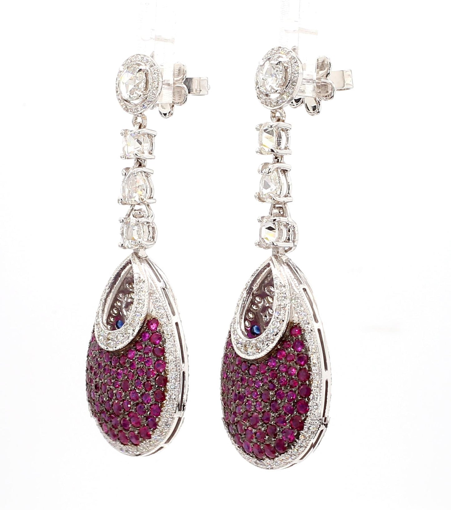16 Carat Natural Ruby, Sapphir and 4.42 Carat Diamond Two Sided 18K  Earrings