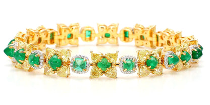 Natural Fancy 11.24 Carat Yellow Diamonds 8.18 Carat Columbian Emerald Bracelet