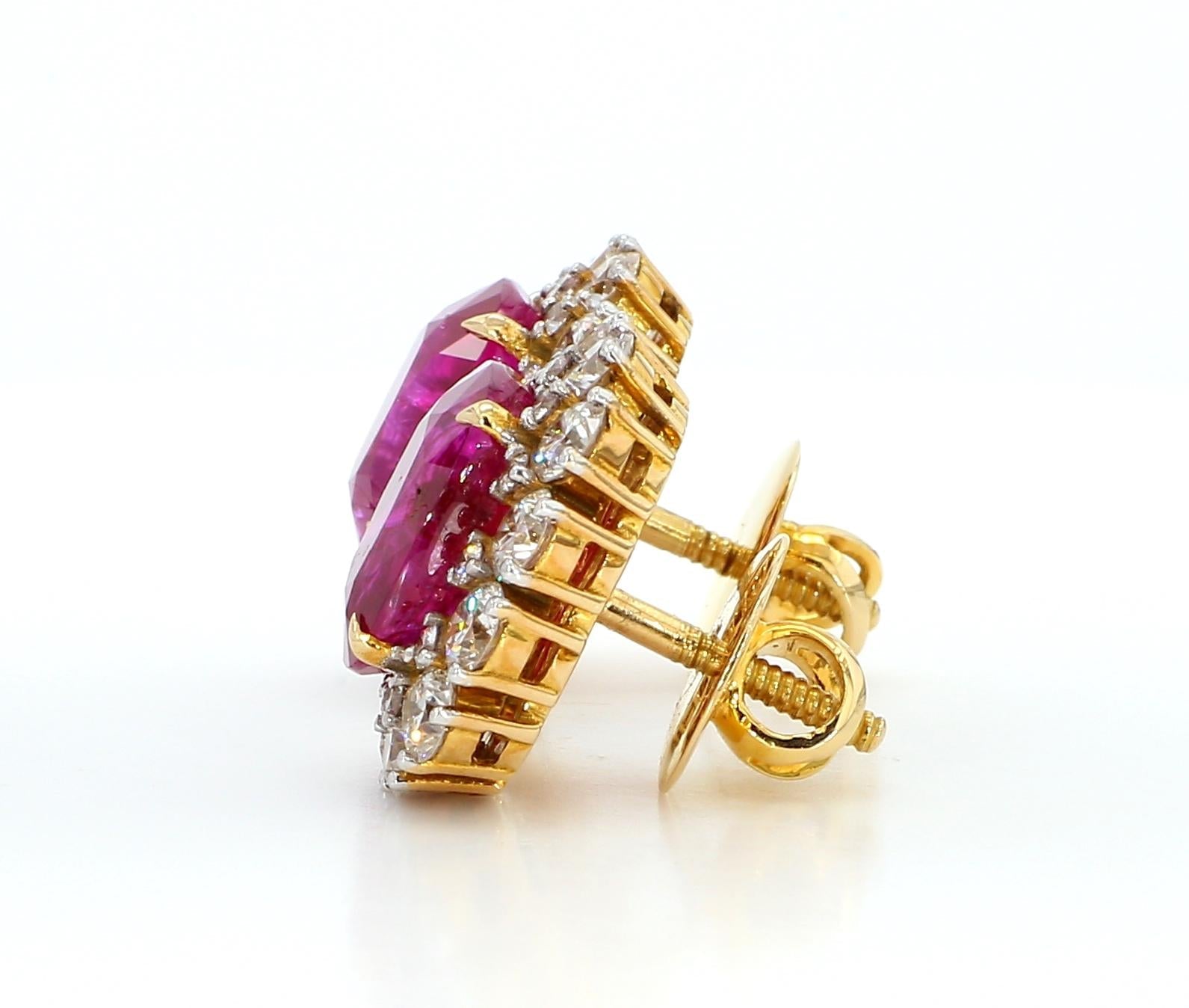 11 Carat Certified Natural Burmese Ruby and Diamond Earrings 18K Gold