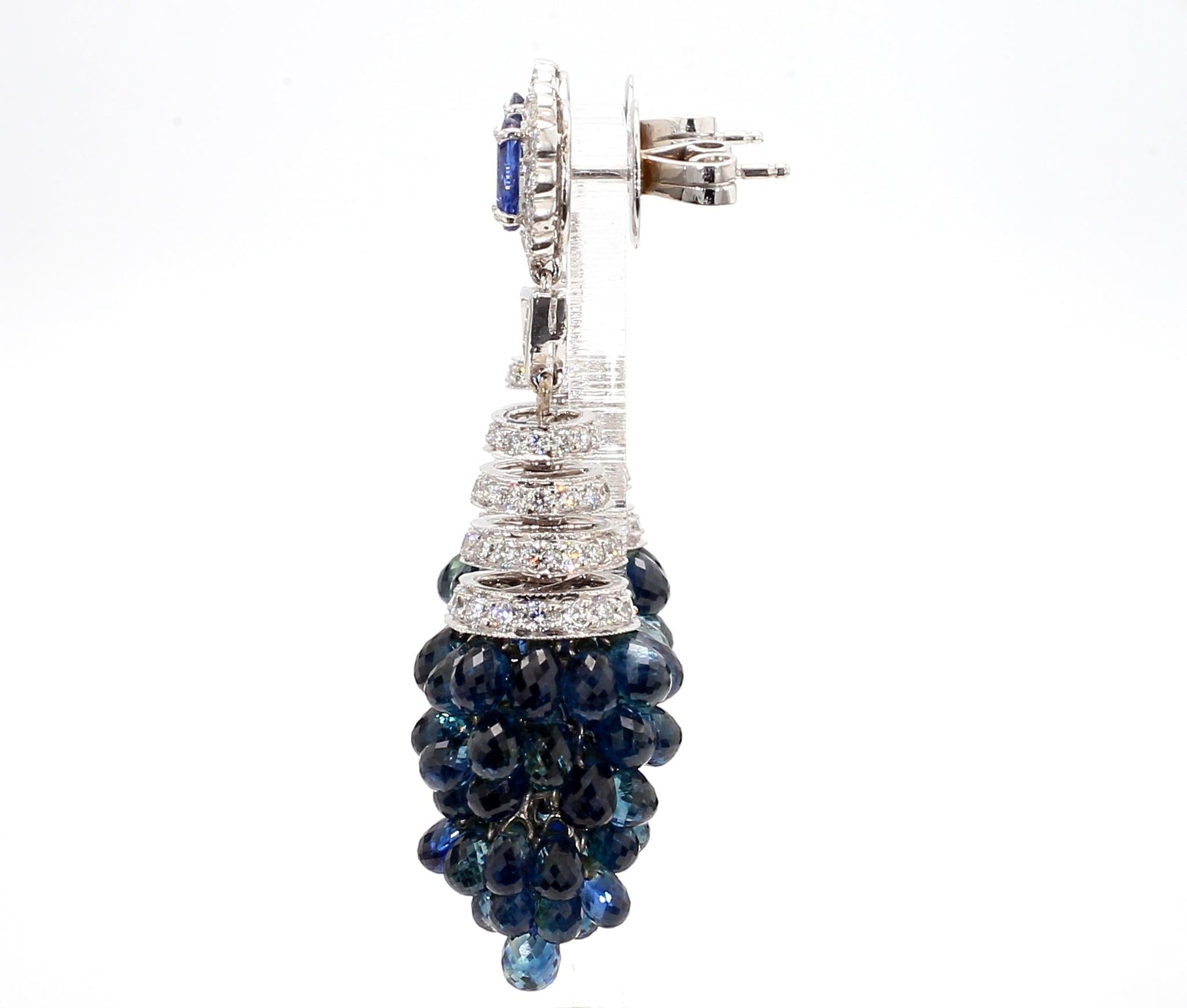 1.40 Carat Blue Sapphire and 8.4 Carat Diamond Earrings in 18K Gold - 2 Pieces