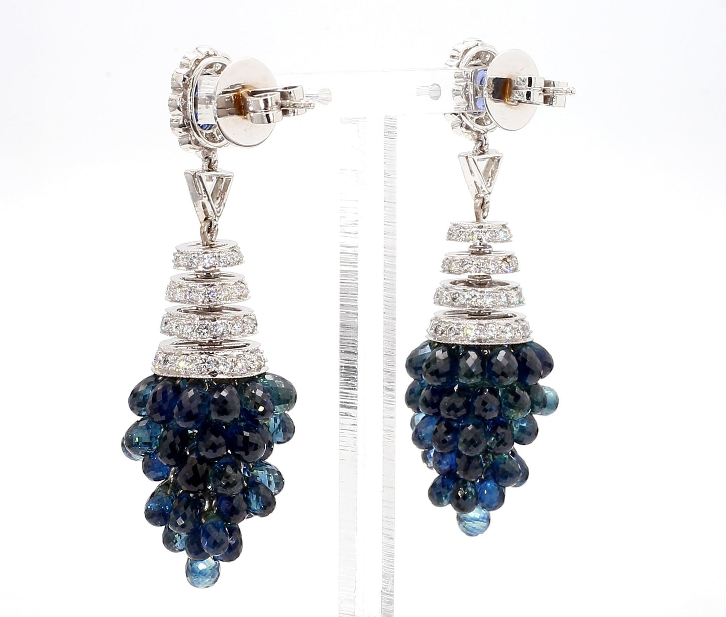 1.40 Carat Blue Sapphire and 8.4 Carat Diamond Earrings in 18K Gold - 2 Pieces