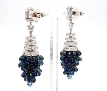 1.40 Carat Blue Sapphire and 8.4 Carat Diamond Earrings in 18K Gold - 2 Pieces