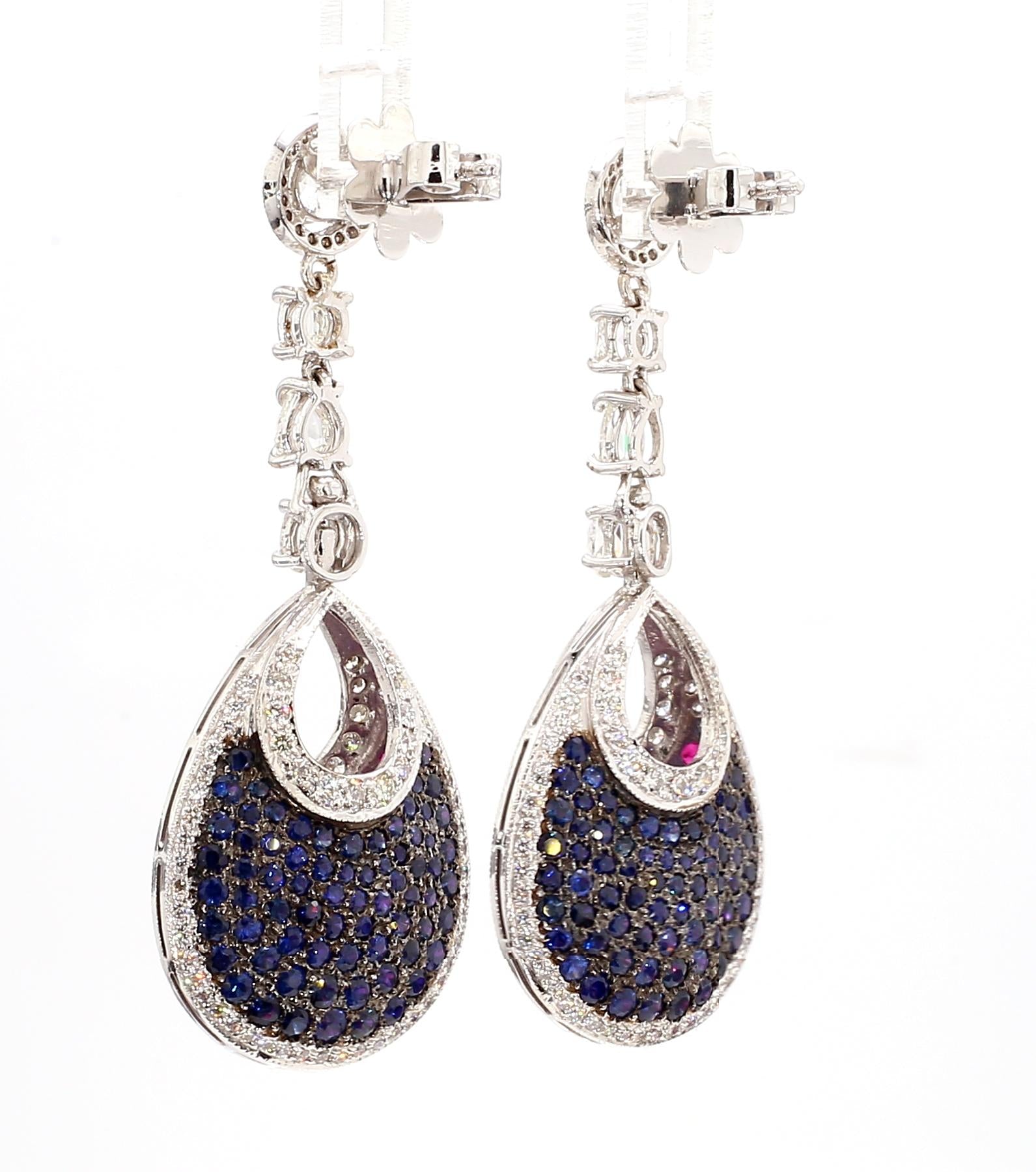 16 Carat Natural Ruby, Sapphir and 4.42 Carat Diamond Two Sided 18K  Earrings