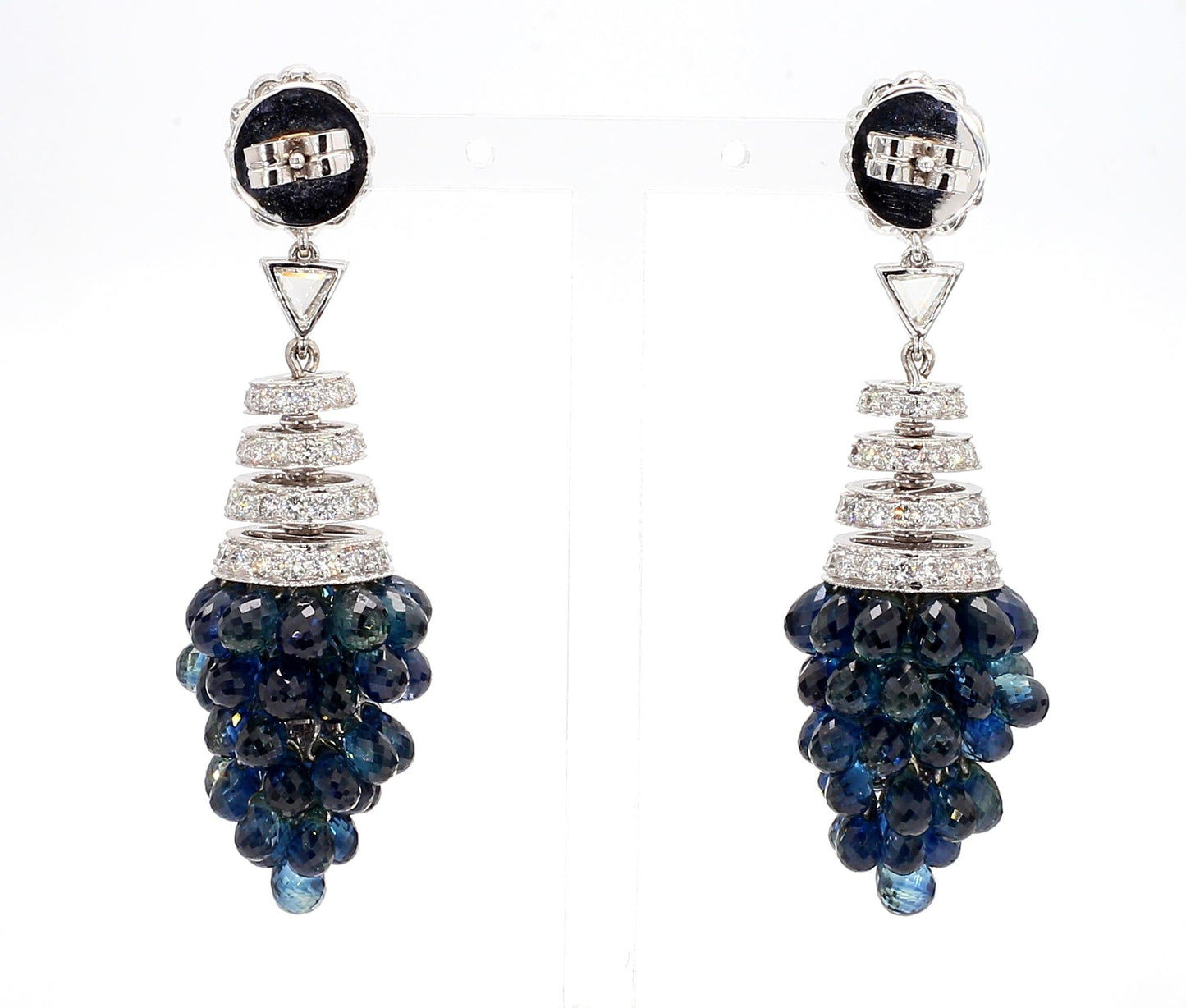 1.40 Carat Blue Sapphire and 8.4 Carat Diamond Earrings in 18K Gold - 2 Pieces