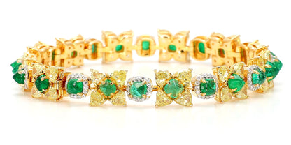 Natural Fancy 11.24 Carat Yellow Diamonds 8.18 Carat Columbian Emerald Bracelet