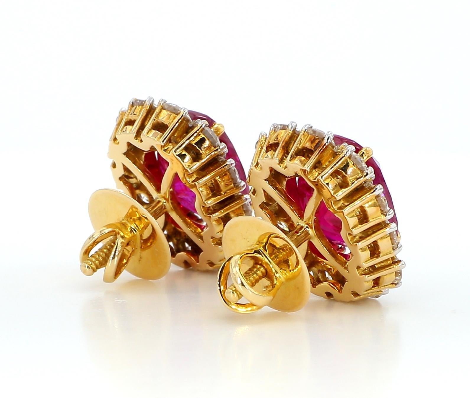 11 Carat Certified Natural Burmese Ruby and Diamond Earrings 18K Gold
