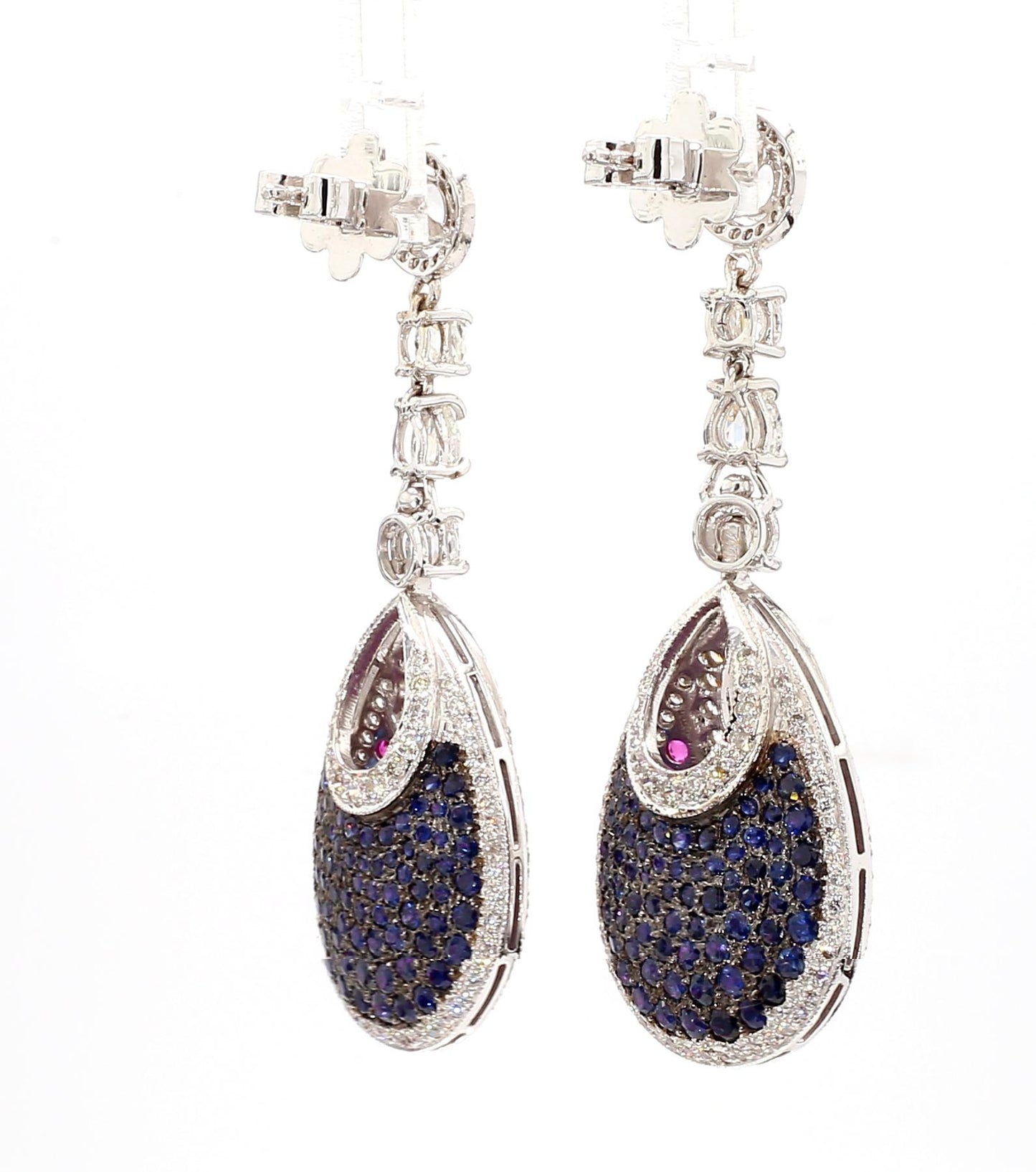 16 Carat Natural Ruby, Sapphir and 4.42 Carat Diamond Two Sided 18K  Earrings