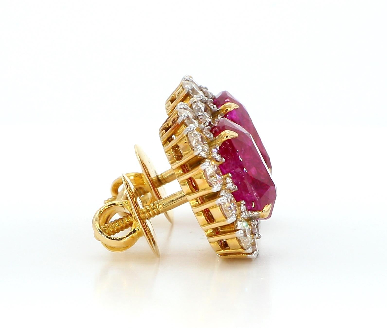 11 Carat Certified Natural Burmese Ruby and Diamond Earrings 18K Gold