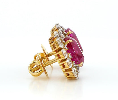 11 Carat Certified Natural Burmese Ruby and Diamond Earrings 18K Gold