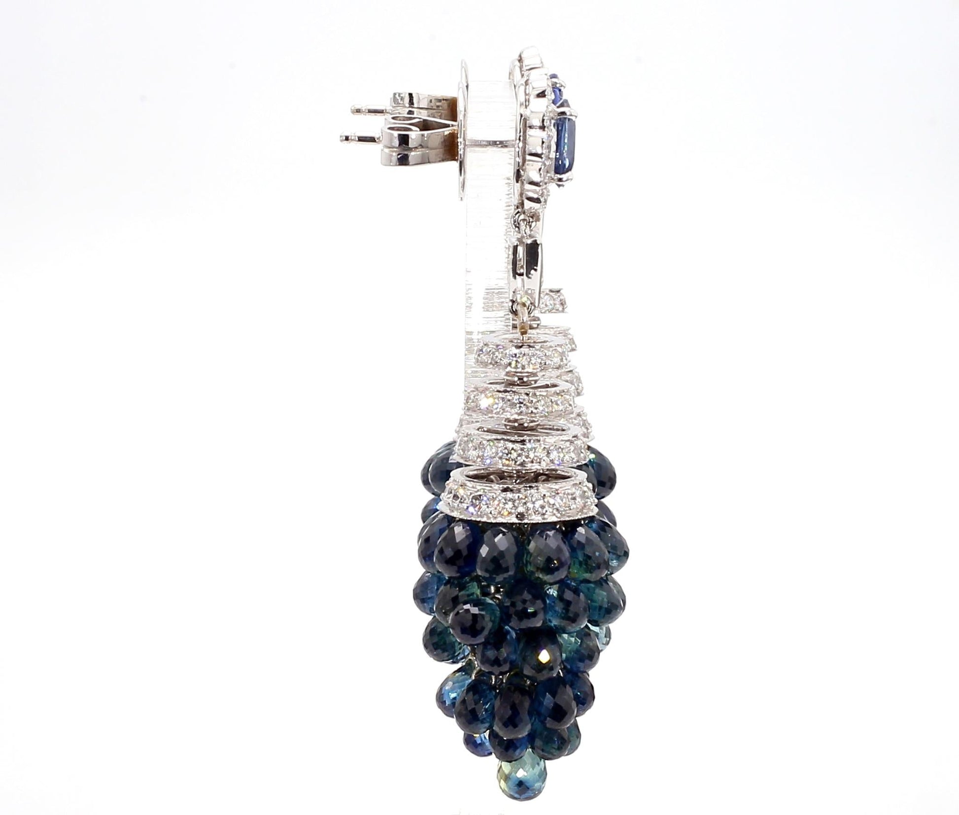 1.40 Carat Blue Sapphire and 8.4 Carat Diamond Earrings in 18K Gold - 2 Pieces