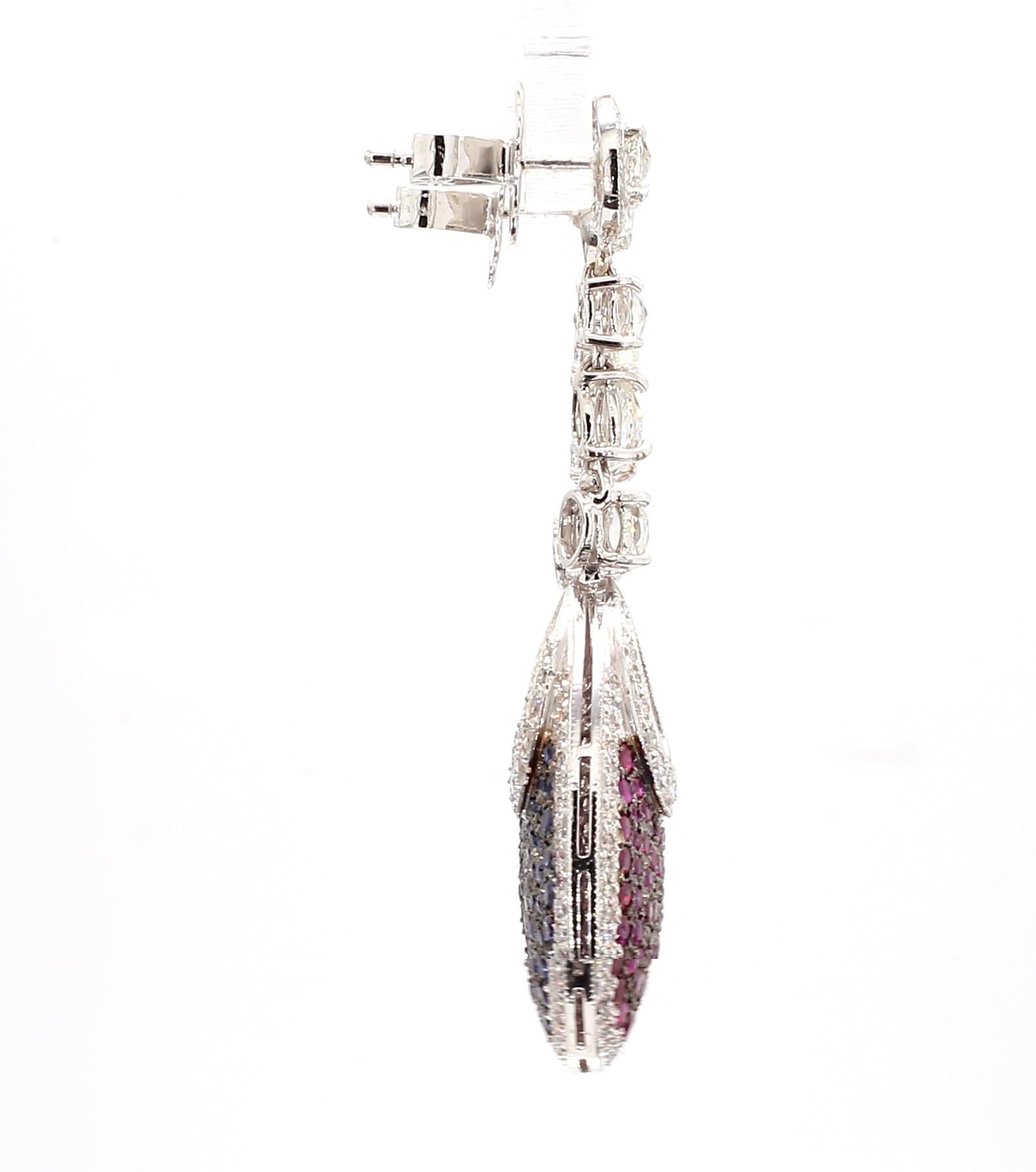 16 Carat Natural Ruby, Sapphir and 4.42 Carat Diamond Two Sided 18K  Earrings