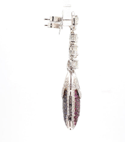 16 Carat Natural Ruby, Sapphir and 4.42 Carat Diamond Two Sided 18K  Earrings